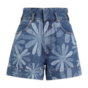 Sandro Floral Denim High Rise Shorts